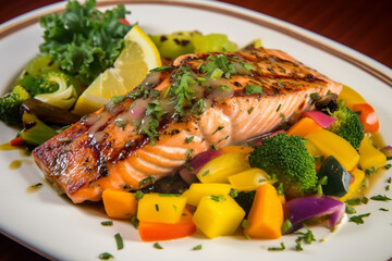 Grilled salmon with vegetables - AI Technology