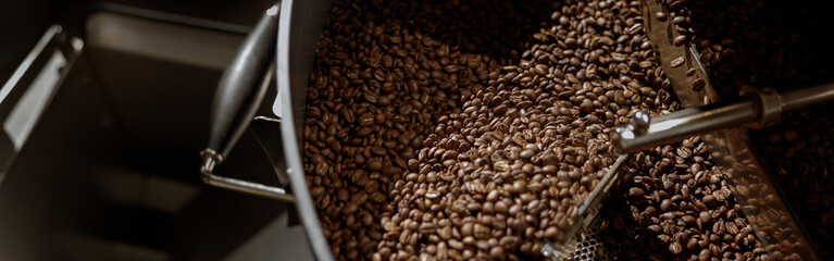 Coffee beans in cooling tray of coffee roasting machine