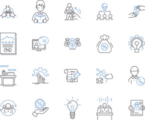 Employee effectiveness outline icons collection. Productivity, Efficiency, Performance, Quality, Output, KPI, Skilled vector and illustration concept set. Motivation, Reliability, Accuracy linear