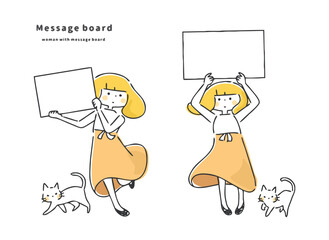 メッセージボードを持つ女性 - obrazy, fototapety, plakaty