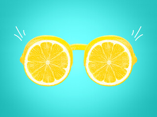 Summer sunglasses made of lemon slices. Creative summer layout. Fruit minimal concept