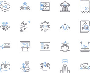 Bank and financial strategy outline icons collection. Banking, Finance, Strategy, Planning, Investing, Risk, Asset vector and illustration concept set. Funds,Management,Securities linear signs