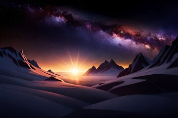 Fantasy alien planet. Mountain and sky with stars generative ai
