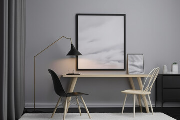 chair and table poster frame mockup in a modern home, Generative AI
