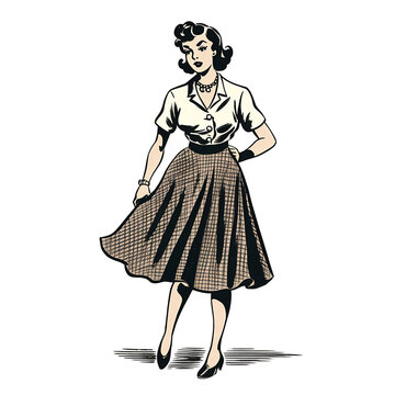 Frau aus den 1950`er Jahren mit Rock / Illustration