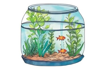 colorful fish swimming in a glass fishbowl. Generative AI