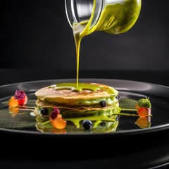 Wheat Vegan Spinach Pancake Mango Caviar - Generative Ai Illustration