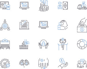 Finance tech outline icons collection. FinTech, Financial, Technology, Banking, Payments, Blockchain, Investing vector and illustration concept set. Credit, Crypto, Analytics linear signs