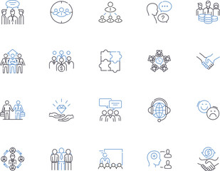 Partnership outline icons collection. Collaboration, Association, Union, Bond, Synergy, Agreement, Teamwork vector and illustration concept set. Link, Syndicate, Accord linear signs