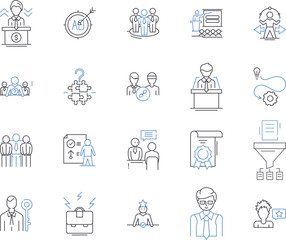 Executive administration outline icons collection. executive, administration, management, leadership, strategy, planning, organization vector and illustration concept set. delegation, communication