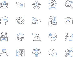Social media management outline icons collection. Social, Media, Management, Networking, Monitoring, Scheduling, Engagement vector and illustration concept set. Content, Posting, Strategy linear signs