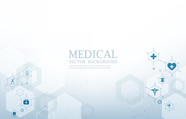 Vector white medical background.geometric hexagons shape.futuristic.medical icons.
