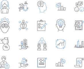 FinTech outline icons collection. Fintech, Payments, Banking, Security, Blockchain, Mobile, AI vector and illustration concept set. BigData, PersonalFinance, Cybersecurity linear signs