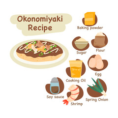 okonomiyaki japanese food illustration recipe concept