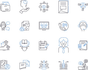 Balanced scorecard outline icons collection. Scorecard, Balanced, Metrics, Performance, Strategize, Objectives, Financial vector and illustration concept set. Measures, Initiatives, Perspectives