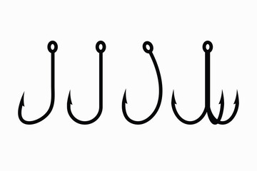 Fishing hook icon, Fisher double hook on white background. Fisherman trap metal hook illustration. Vector illustration.