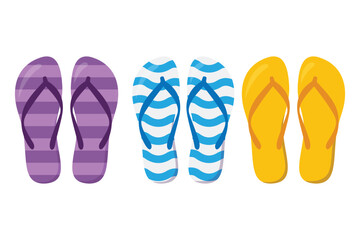 Flip flops - colored summer slippers, symbolic for group travel, team, friends or family holiday - isolated vector illustration on white.