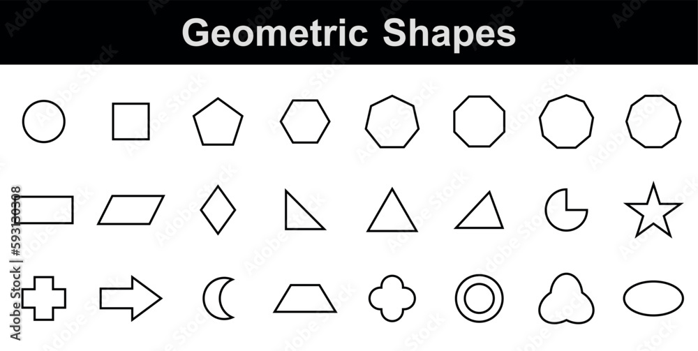 Wall mural set of 2d geometric shapes in math. circle, square, pentagon, hexagon, heptagon, octagon,decagon, pa