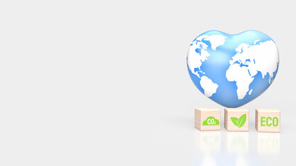 The earth  map on heart for eco concept 3d rendering