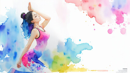 Obraz na płótnie Canvas ヨガをする女性　水彩のイラスト