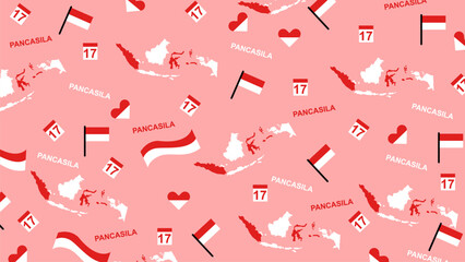 pink color background design with indonesian state independence pattern and