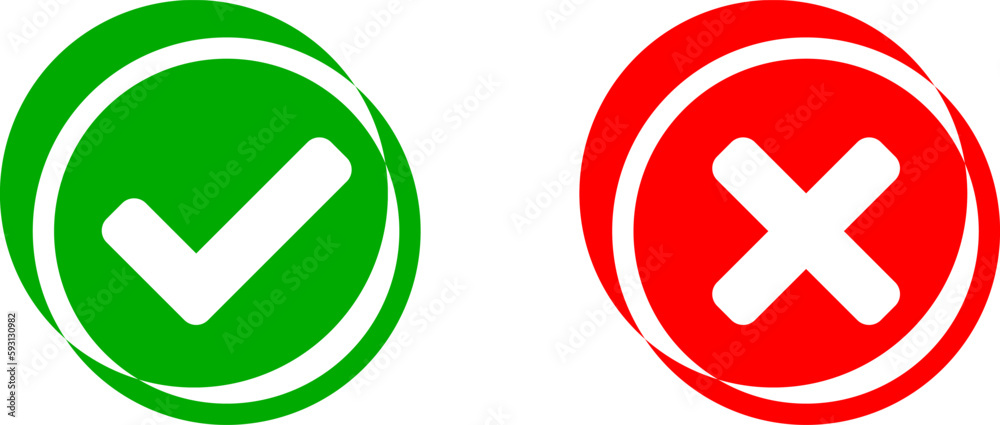 Poster yes and no or right and wrong or approved and declined icons with check mark and x signs in green an