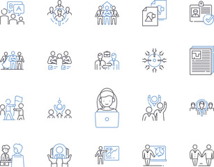 Management workflow outline icons collection. management, workflow, process, efficiency, productivity, coordination, collaboration vector and illustration concept set. communication, automation