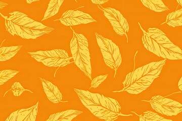 Fototapeta premium seamless pattern of yellow leaves on an orange background. Generative AI