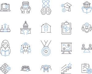 Sport Education outline icons collection. Sports, Education, Coaching, Training, Athletics, Games, Competition vector and illustration concept set. Exercise, Instruction, Learning linear signs