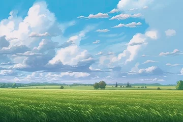 Schilderijen op glas serene landscape with rolling hills and a cloudy sky. Generative AI © 2rogan