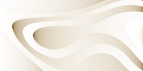 abstract white paper cut banner with brown color shades and shadow. Geometric 3d layered curve line white background illustration. White waves decorative papercut design.