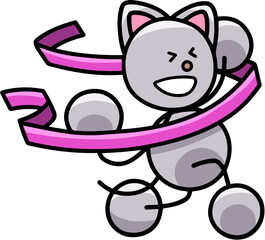 ゴールテープを切るにゃんまるのイラスト　猫