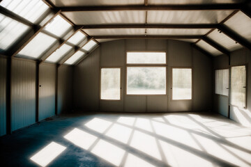 Empty shed with windows. Generative AI