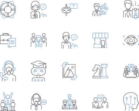 Office career outline icons collection. Office, Career, Administrative, Professional, Manager, Clerk, Executive vector and illustration concept set. Secretary, Accounting, Records linear signs