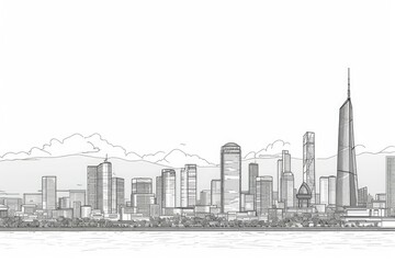 monochromatic city skyline drawing. Generative AI