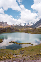 Family on a trekking tour in the wild mountains of the Andes, Ausangate, Vilcanota, Peru, South America