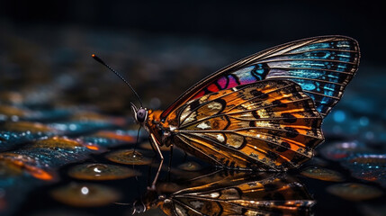 Fototapeta na wymiar Butterfly illustration with flower. Generative AI.