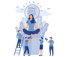 concept of meditation during working hours, break, health benefits of the body, mind and emotions, flat vector modern illustration