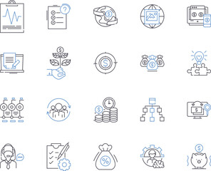 Business incomes outline icons collection. Incomes, Business, Revenue, Profit, Gains, Earnings, Sales vector and illustration concept set. Salaries, Investments, Customers linear signs