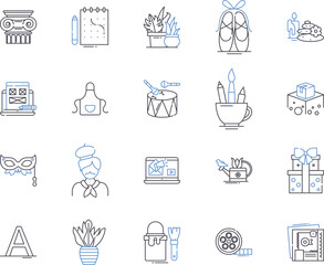 Creative occupation outline icons collection. Artist, Designer, Musician, Writer, Architect, Animator, Poet vector and illustration concept set. Director, Sculptor, Potter linear signs