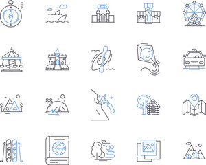 World voyage outline icons collection. Voyage, World, Tour, Journey, Travel, Exploration, Adventure vector and illustration concept set. Cruise, Safari, Expedition linear signs