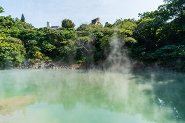 Hot spring pond at Xinbeitou thermal valley in Taiwan