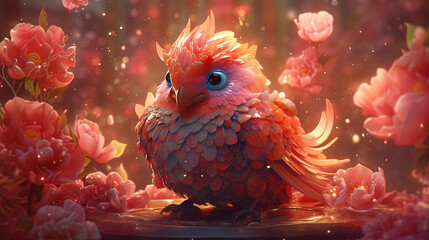 Fototapeta premium Phoenix illustration with flower. Generative AI.