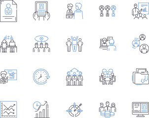 Business coworking outline icons collection. Co-working, Business, Office, Shared, Networking, Space, Collaboration vector and illustration concept set. Hub, Community, Start-up linear signs