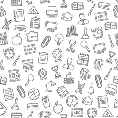 Square seamless pattern with school icons