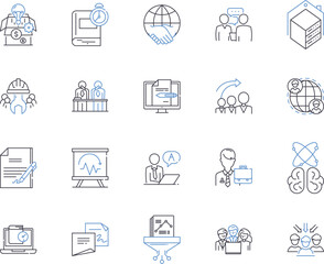 Business process outline icons collection. Processes, Business, Management, Automation, Documentation, Analysis, Procedures vector and illustration concept set. Planning, Software, Services linear