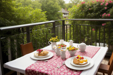 Breakfast on the balcony. Generative AI