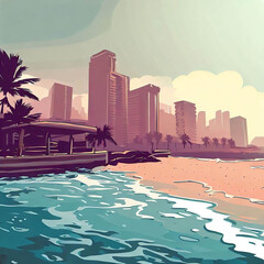 Fototapeta premium Vector-style image of beach in a city