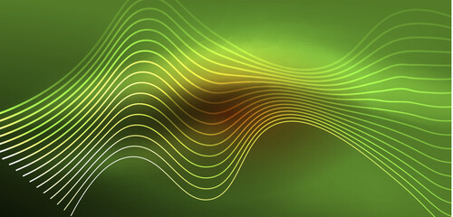 Fototapeta premium Shiny glowing neon wave. Neon light or laser show, electric impulse, power lines, techno quantum energy impulse, magic glowing dynamic lines