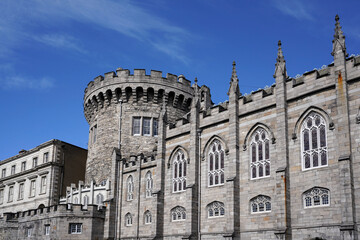 Fototapeta na wymiar Exterior of Dublin Castle, with its chapel on the right hand side